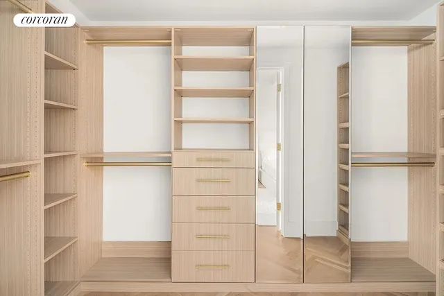 a view of walk in closet with empty racks