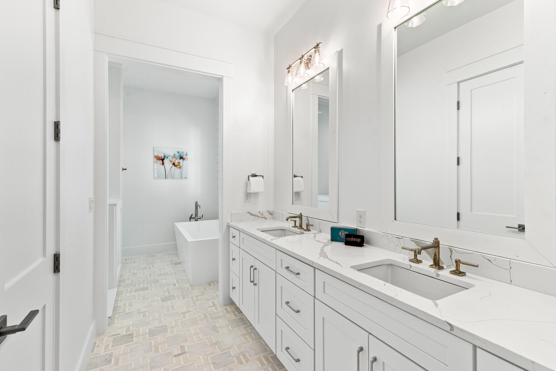 74 Shady Pines Drive Santa Rosa Beach, FL 32459 - Photo 35 of 51 a spacious bathroom with double sink a toilet a large mirror and shower