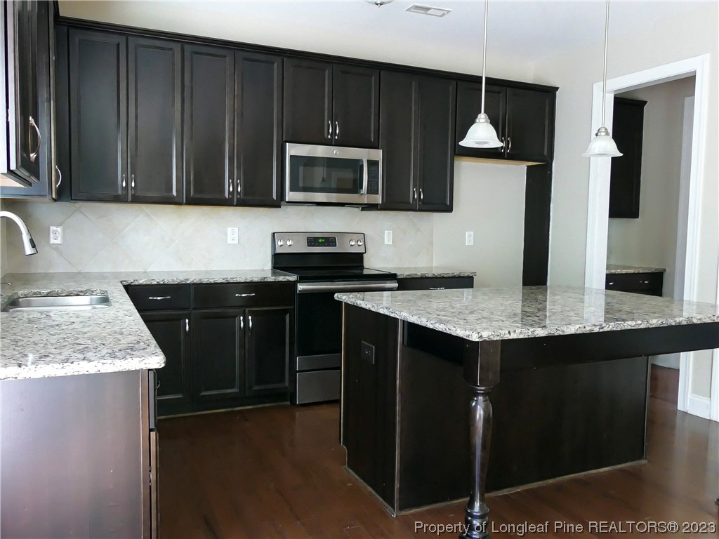80 Pedley Place Cameron, NC 28326 - Photo 10 of 34 a kitchen with stainless steel appliances granite countertop a stove a sink and a microwave