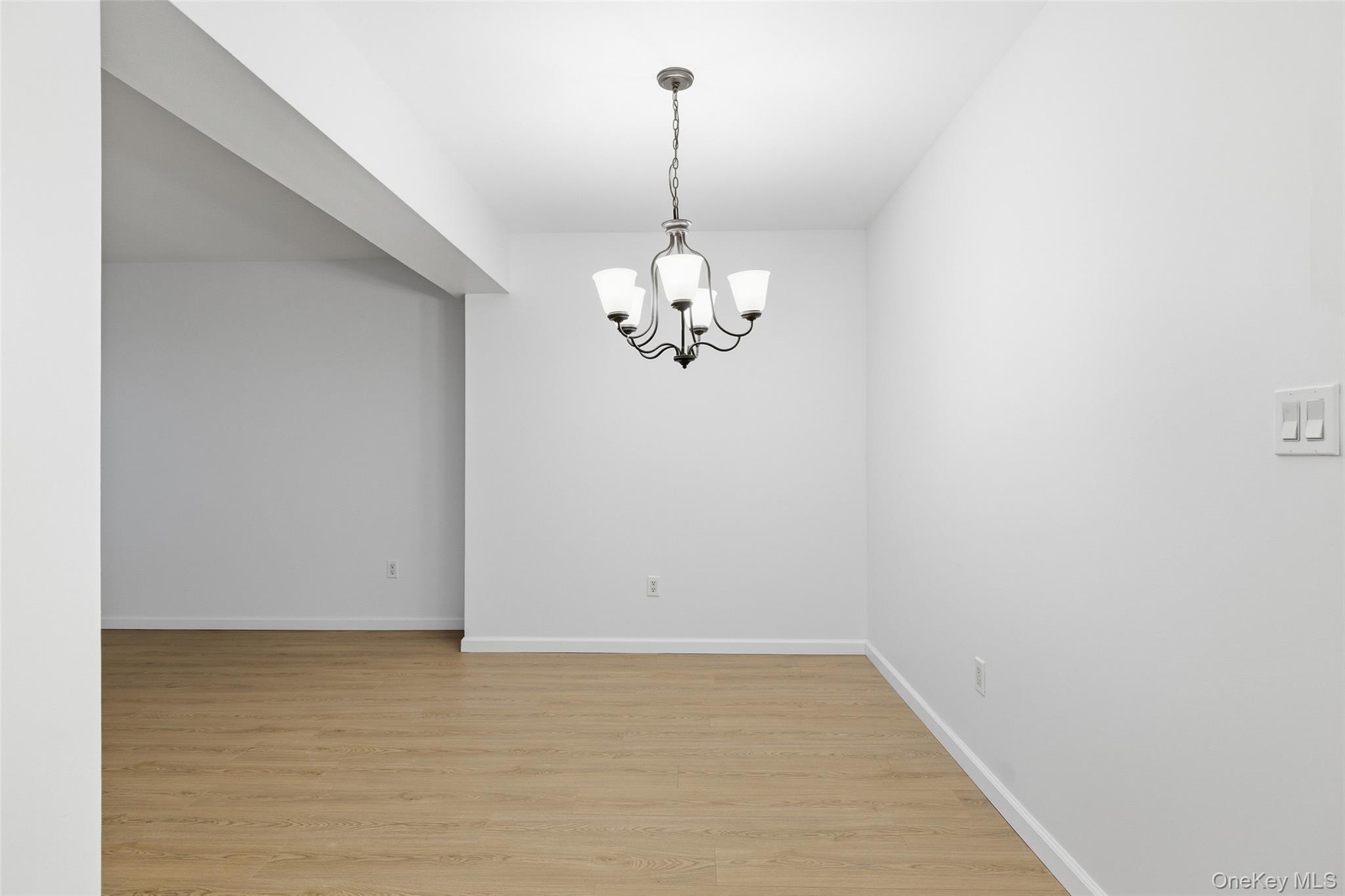 55 Monroe Boulevard, Unit 2L Long Beach, NY 11561 - Photo 13 of 25 a view of a chandelier fan and wooden floor
