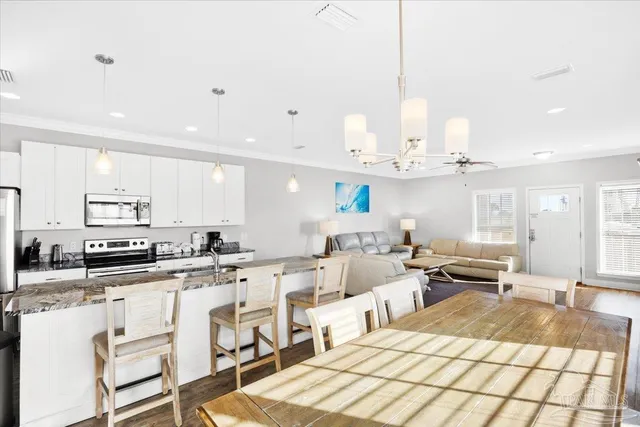 a large kitchen with cabinets