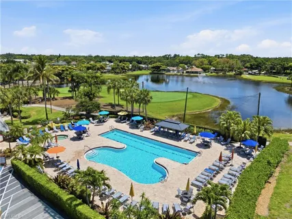 a view of a swimming pool and lake view