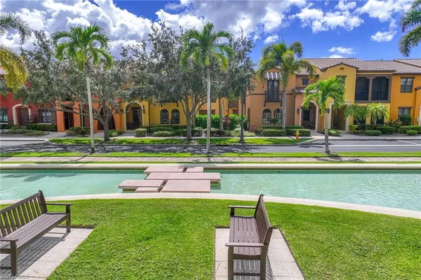 a garden view with a sitting space