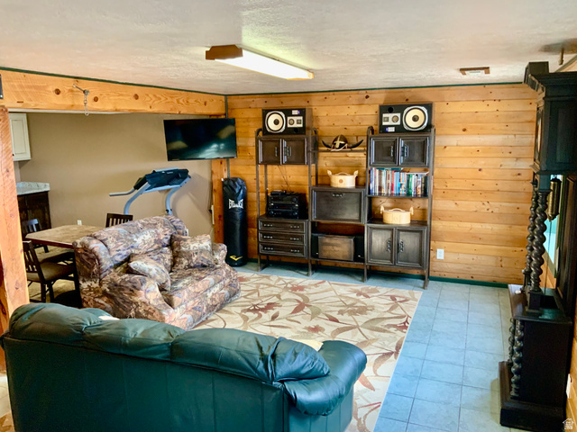 76 Highway 118 Monroe, UT 84754 - Photo 62 of 76 Living area featuring wooden walls and a textured ceiling