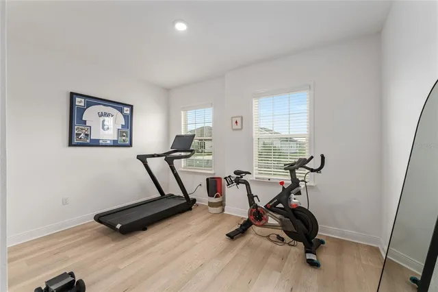 a view of a room with gym equipment