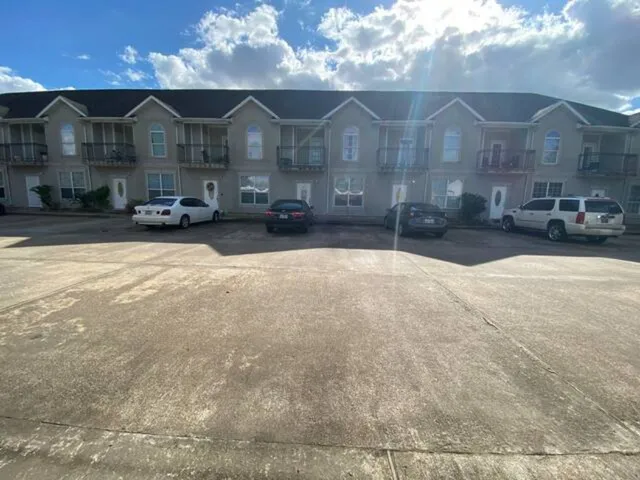 a view of a yard with a large tree