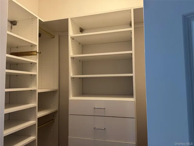 a view of walk in closet with empty racks