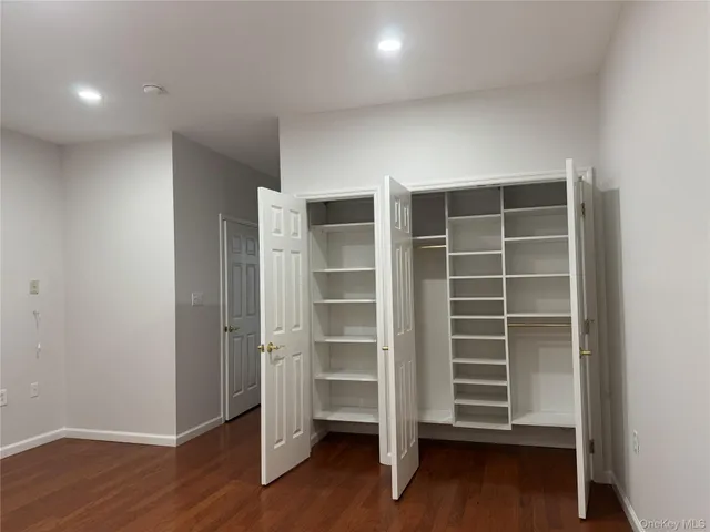 a view of walk in closet with empty racks