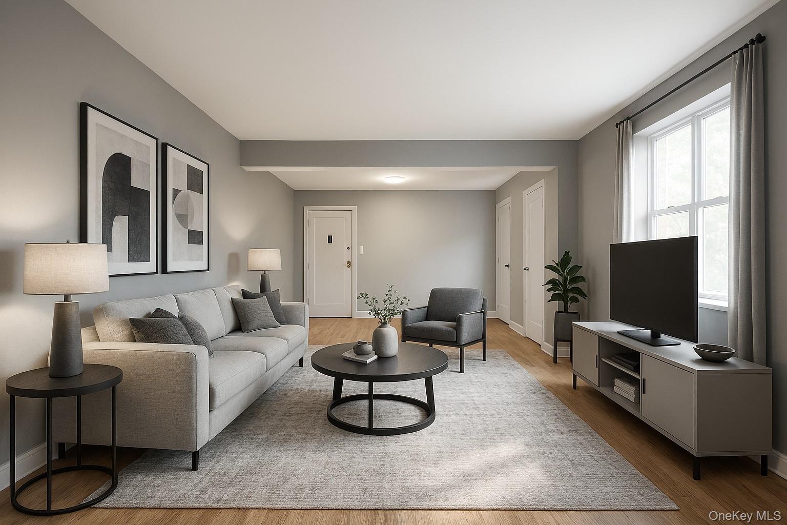 485 Bronx River Road, Unit A50 Yonkers, NY 10704 - Photo 6 of 23 a living room with furniture a flat screen tv and a window