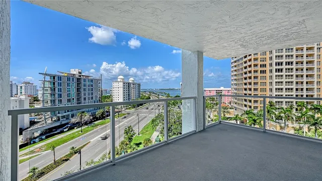 a balcony with city view