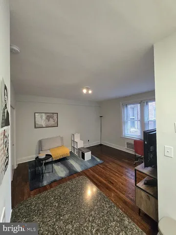 a living room with furniture rug and window