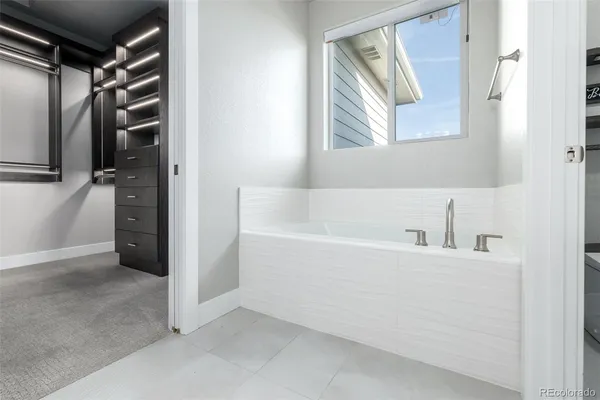a bathroom with a bathtub and a shower