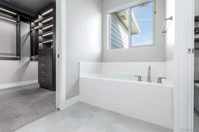 a bathroom with a bathtub and a shower