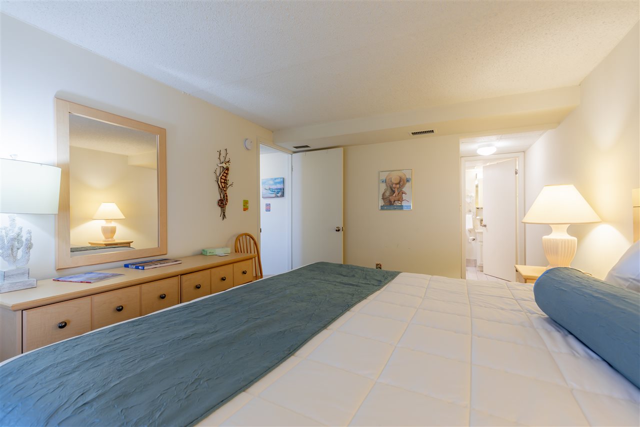217 Beach, Unit 102 Cape May, NJ 08204 - Photo 20 of 30 a spacious bedroom with a bed and a large mirror on dresser