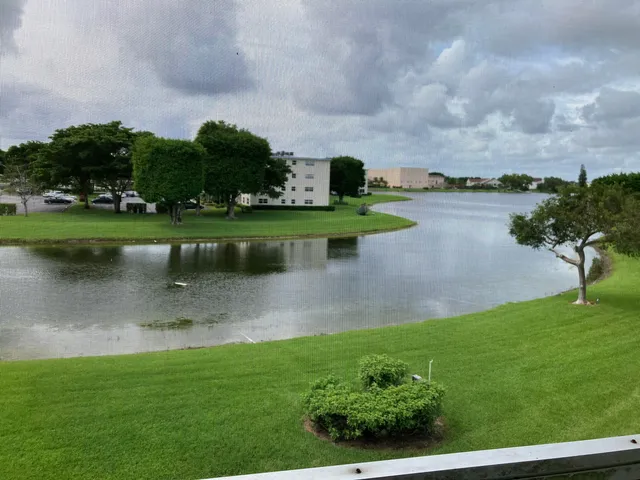 a view of a lake from a yard