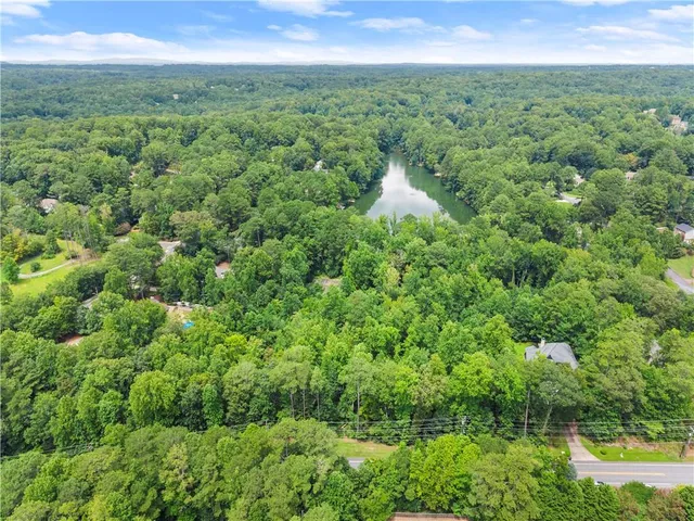 a view of a city with lush green forest