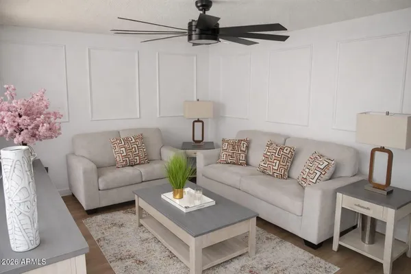 a living room with furniture