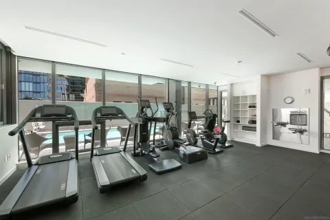 a view of a room with gym equipment