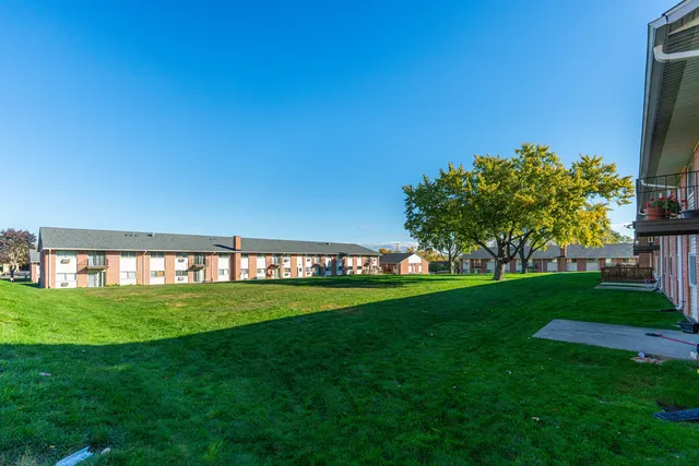 a big yard with lots of green space and deers