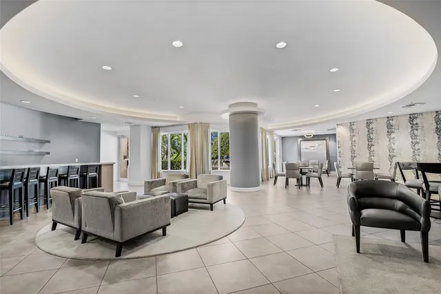 an outdoor space with seating