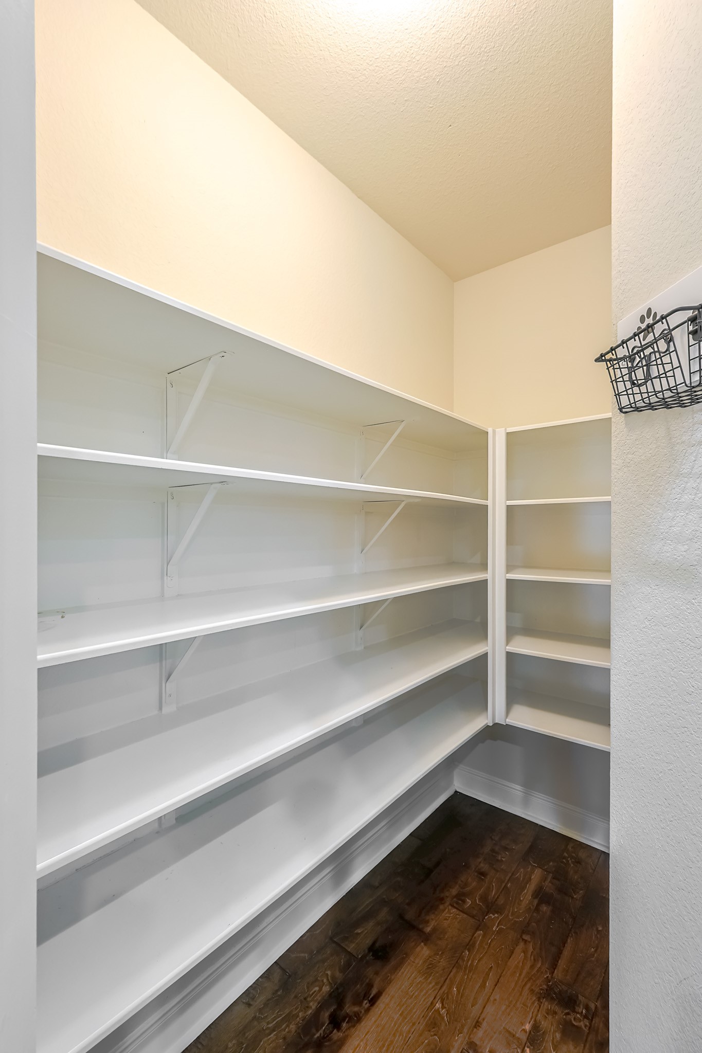 515 Mill Creek Road Pinehurst, TX 77362 - Photo 23 of 48 Spacious walk-in pantry with abundant shelving and dark wood flooring, perfect for organized storage.
