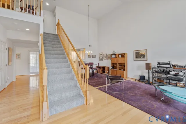 a view of a livingroom with furniture and wooden floor