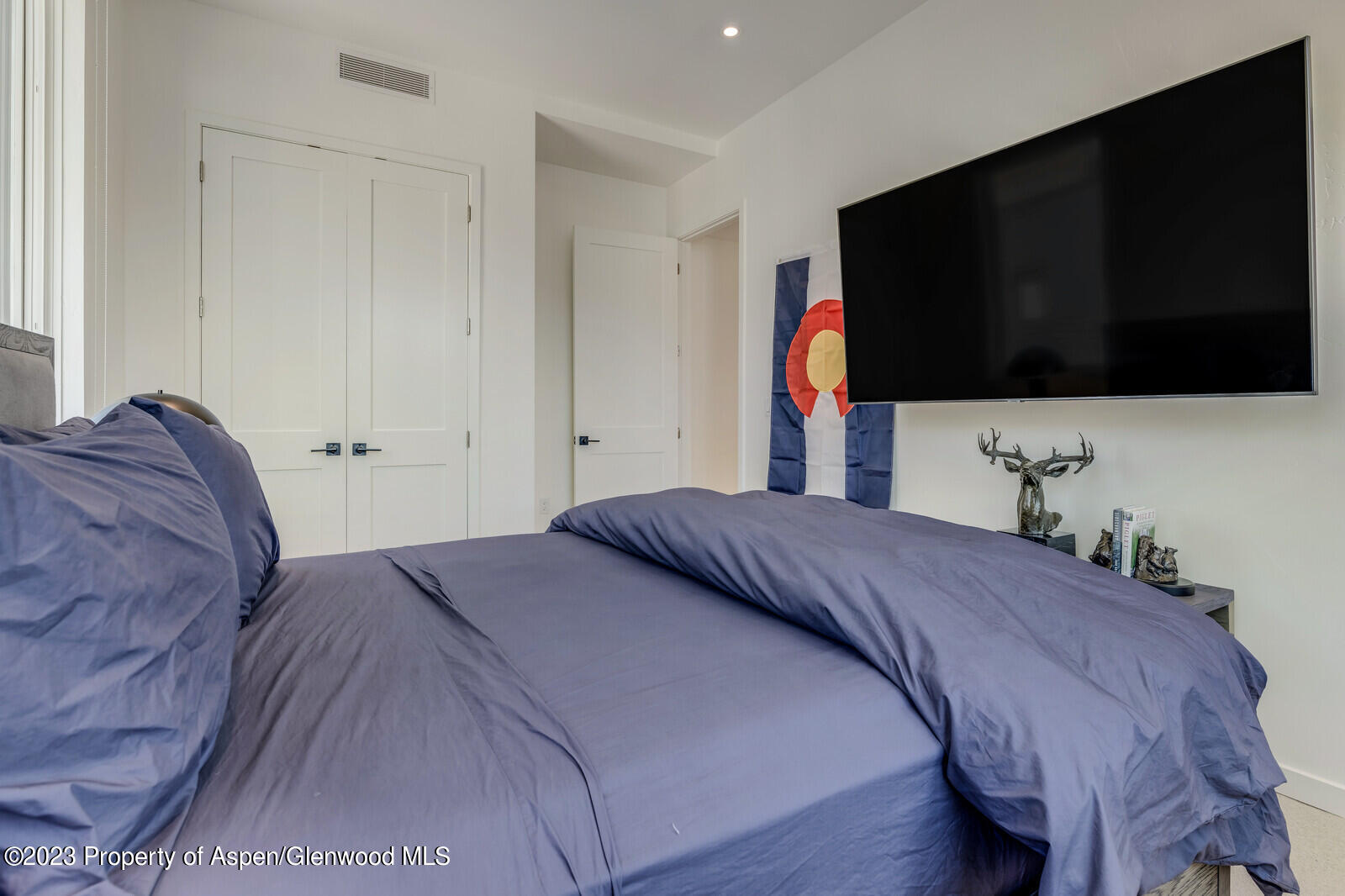 22860 2 Rivers Road, Unit 370 Basalt, CO 81621 - Photo 9 of 27 a bedroom with a bed and a flat screen tv