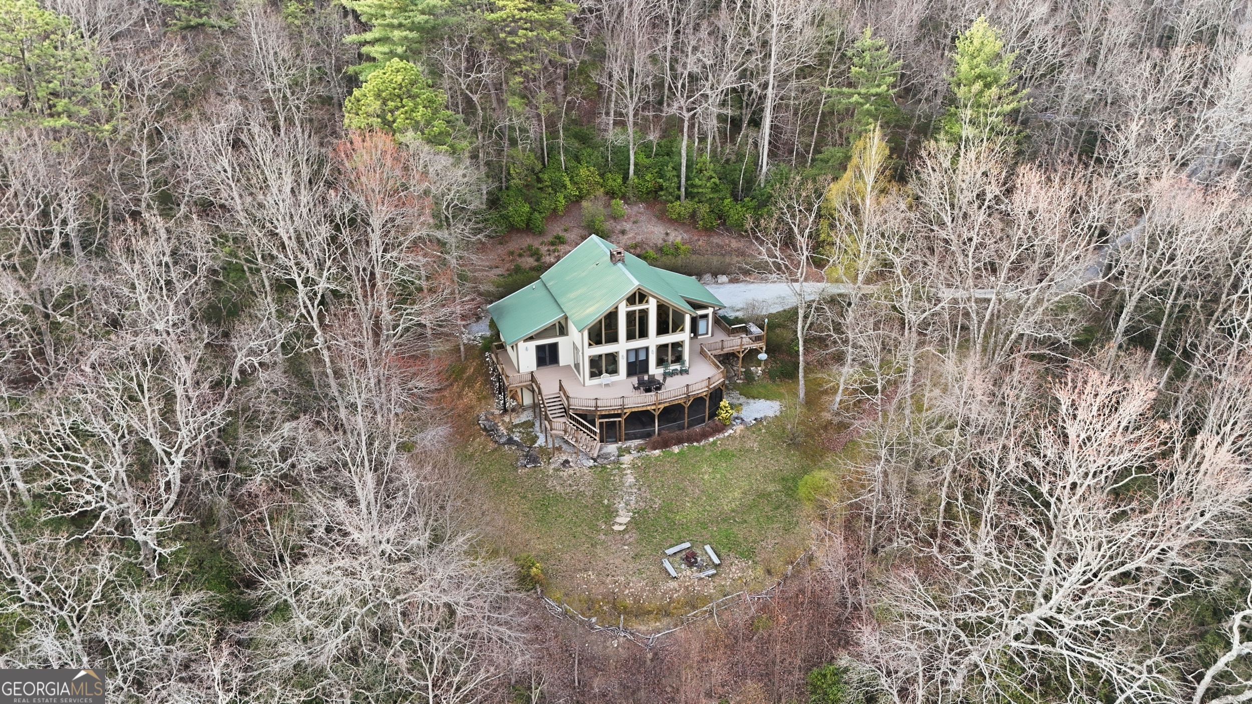 526 Grandaddy Still Road Scaly Mountain, NC 28775 - Photo 50 of 65 a aerial view of a house with pool yard and lake view