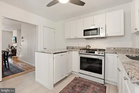 a kitchen with stainless steel appliances granite countertop a stove and a microwave