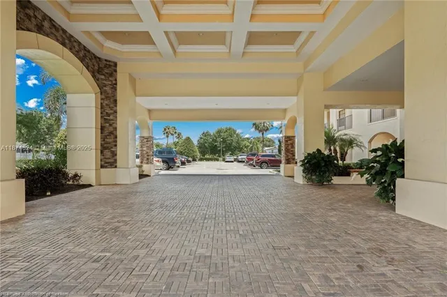 a view of a porch with seating space