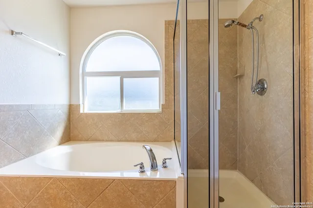 a bathroom with a bathtub