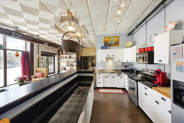 a kitchen with lots of counter top space