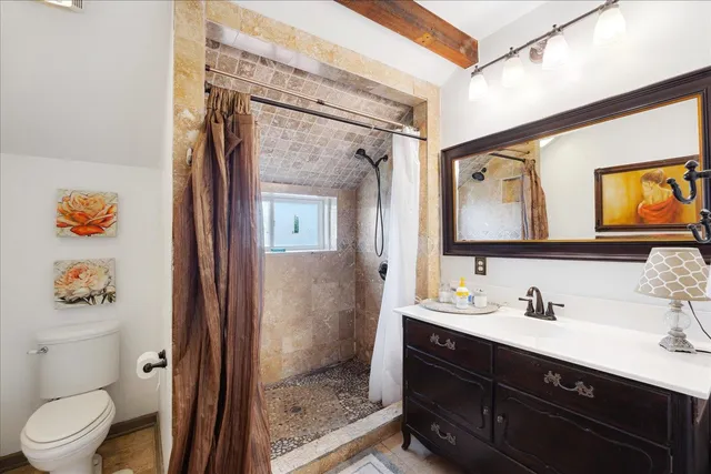 a bathroom with a sink a toilet a vanity and a mirror