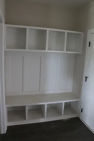 a view of an empty walk in closet