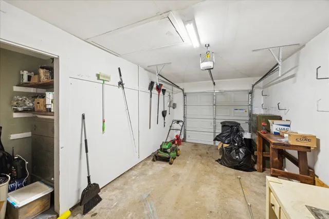 a view of a garage with furniture