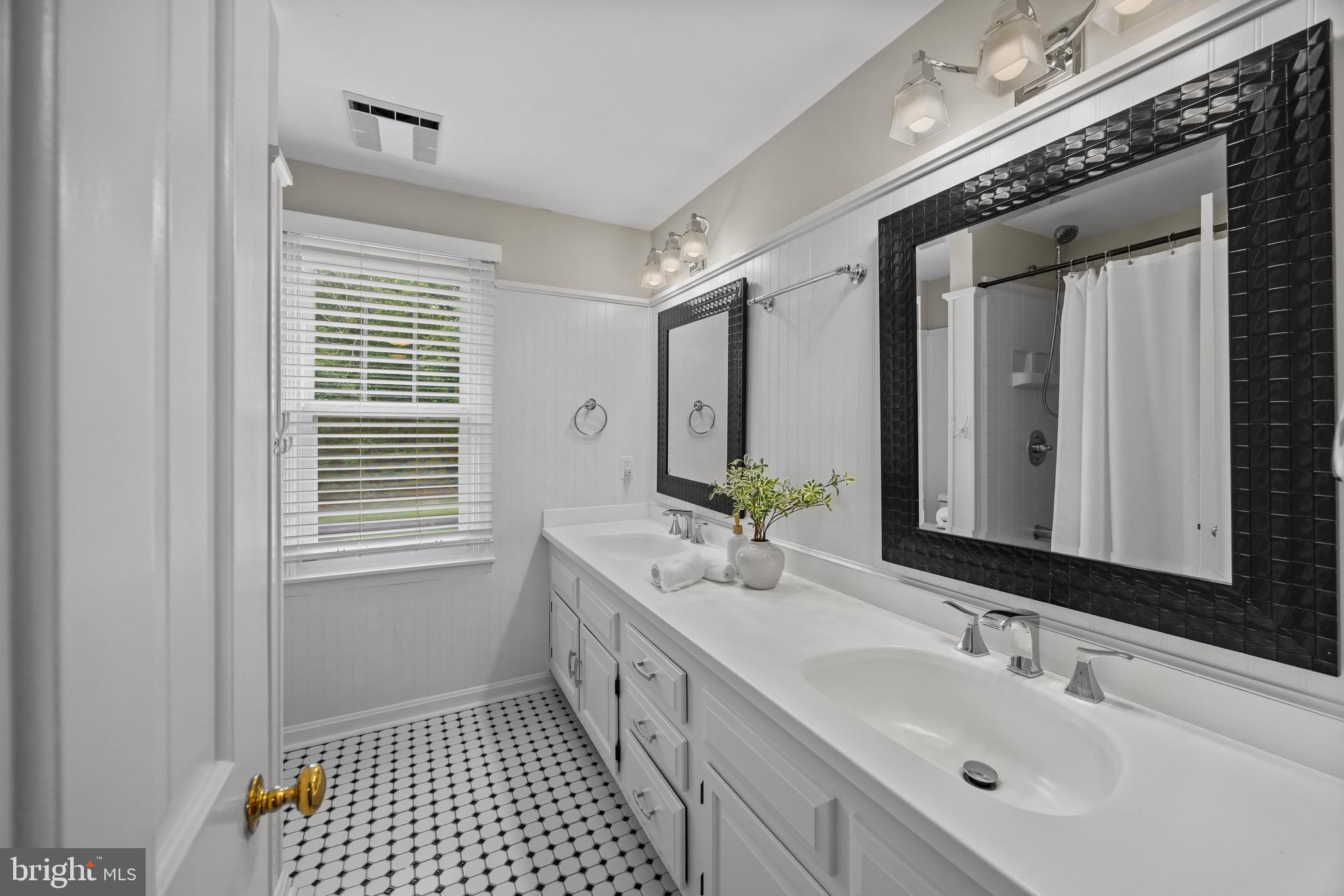 3484 Olympia Road Davidsonville, MD 21035 - Photo 31 of 50 a bathroom with a double vanity sink a mirror and a bathtub