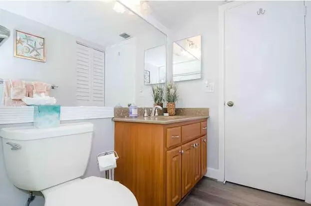 a bathroom with a toilet a sink and a mirror