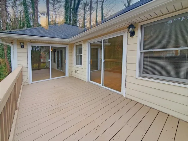 a view of a house with a large window