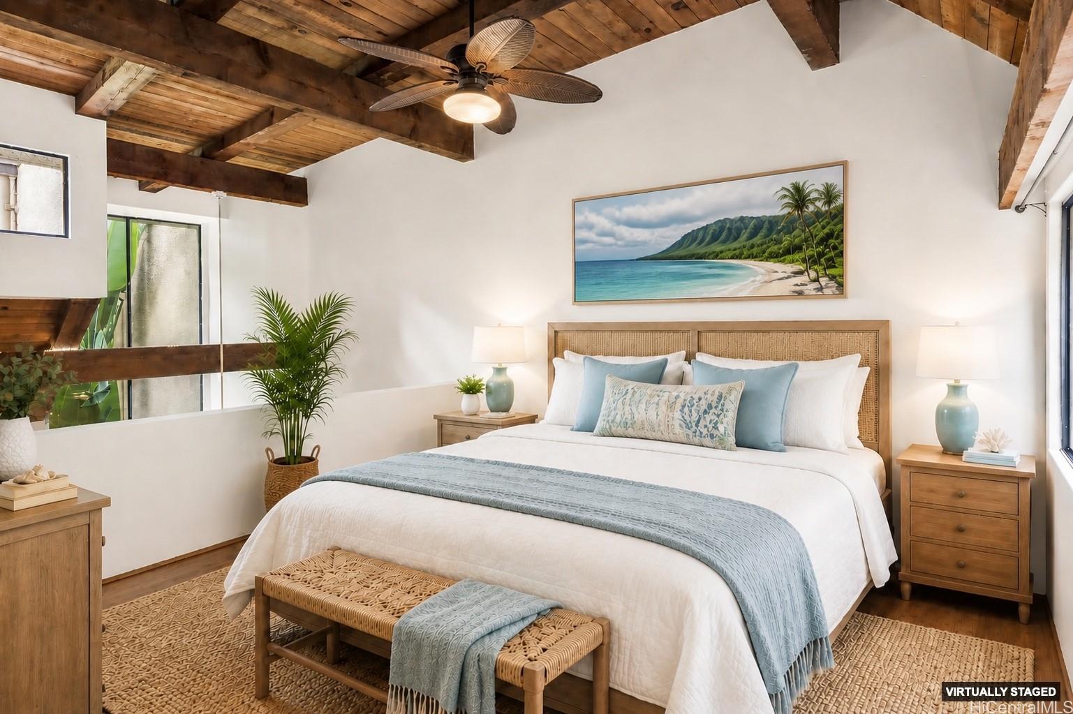 46-359 Haiku Road, Unit F6 Kaneohe, HI 96744 - Photo 10 of 25 Upstairs primary loft bedroom with bamboo flooring and high ceilings