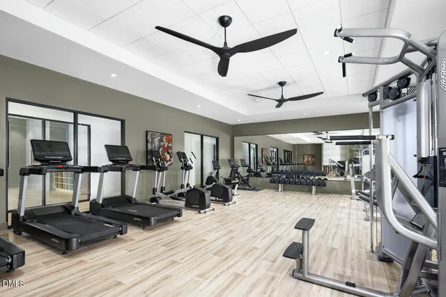 a view of a room with gym equipment