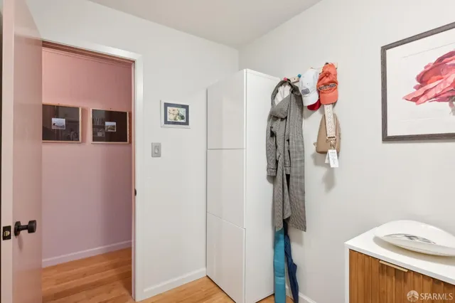 a view of a hallway with elevator