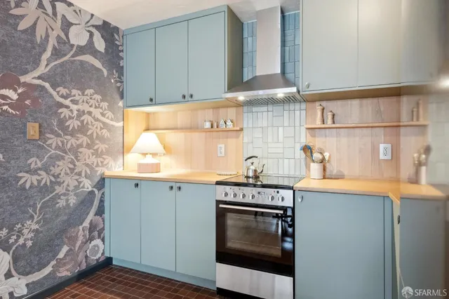 a kitchen with stainless steel appliances a stove and a sink