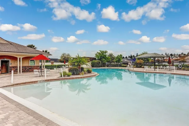 a view of a swimming pool and outdoor space