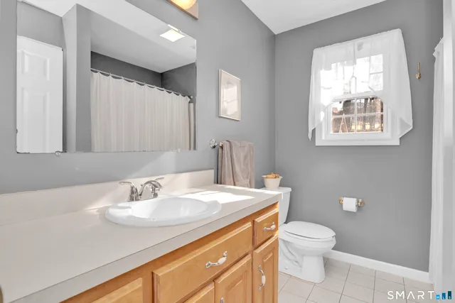 a bathroom with a sink toilet and mirror