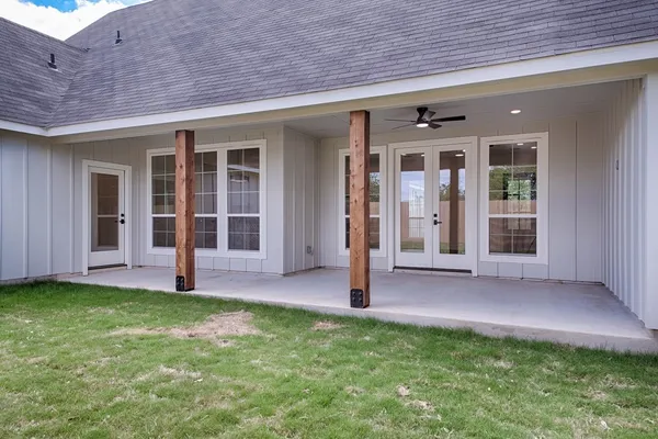 a view of a porch with a backyard