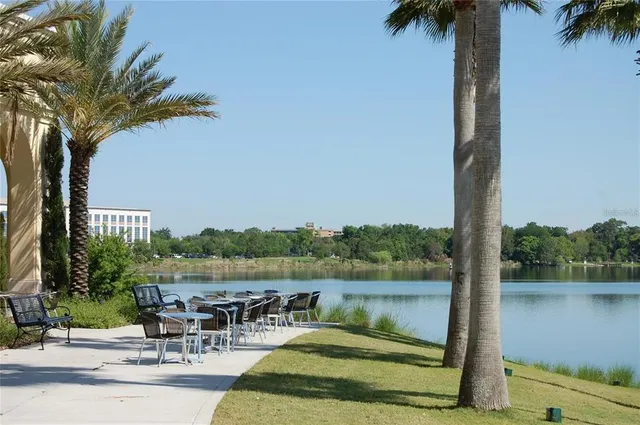 a view of a lake with outdoor space