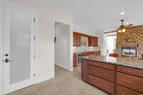 a bedroom with a bed and couch