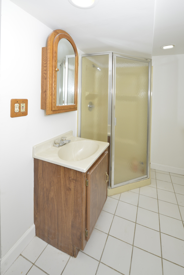 82 Warwick Road Winnetka, IL 60093 - Photo 23 of 24 a bathroom with a sink a mirror and a shower