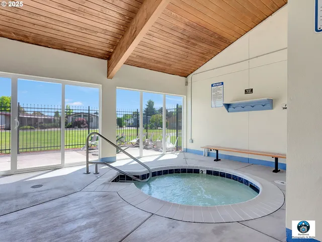 a living room with a bath tub