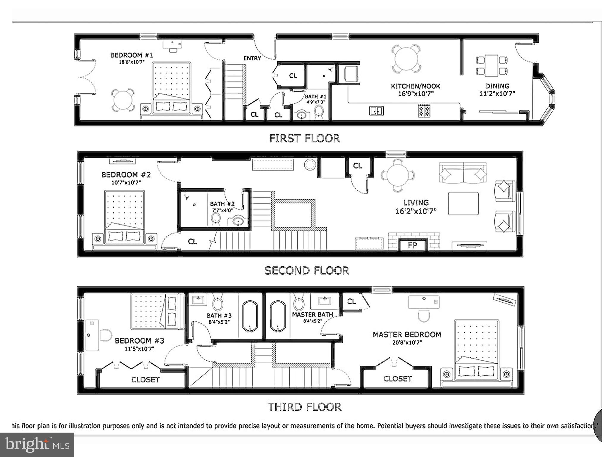 1002 23rd Street Northwest Washington, DC 20037 - Photo 66 of 66 THREE LEVEL FLOOR PLAN